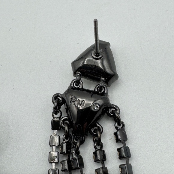 RM Black Rhinestone Tassel Earrings 4” Statement Chandelier - Picture 4 of 5